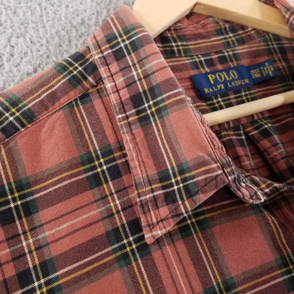 Polo Ralph Lauren Shirt Mens 2XLT Brown Plaid Button Down Casual Dress Oxford